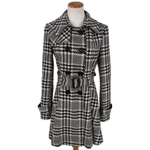 Vintage 90s Y2K Victorias Secret Black White Houndstooth Double Breasted Peacoat - Picture 2 of 16